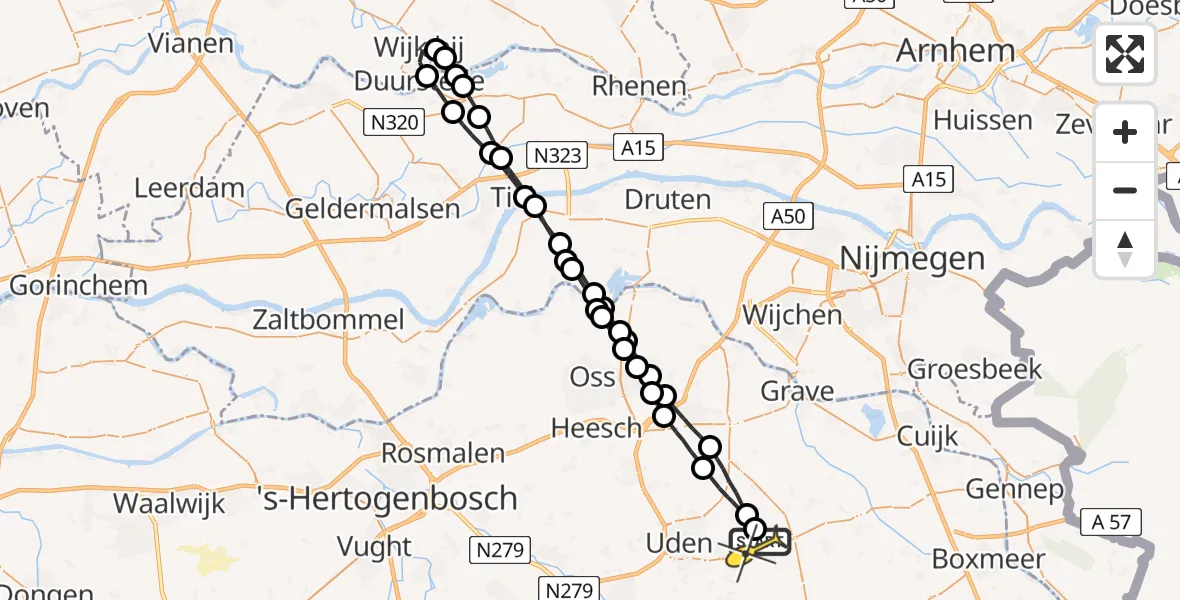 Routekaart van de vlucht: Lifeliner 3 naar Vliegbasis Volkel