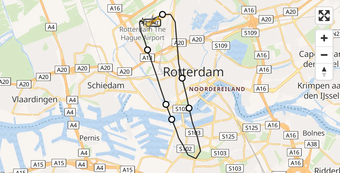 Vluchtroute Traumahelikopter Rotterdam The Hague Airport - Rotterdam The Hague Airport, 25 september 2023, 10:29