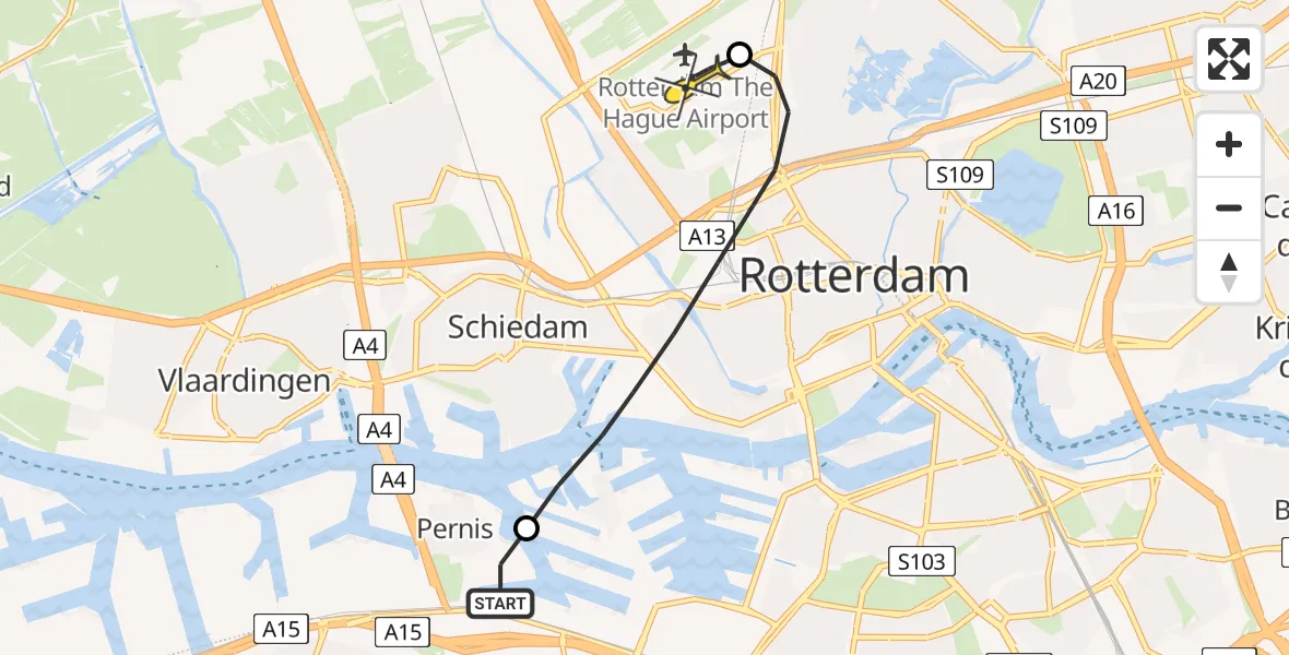 Routekaart van de vlucht: Lifeliner 2 naar Rotterdam The Hague Airport