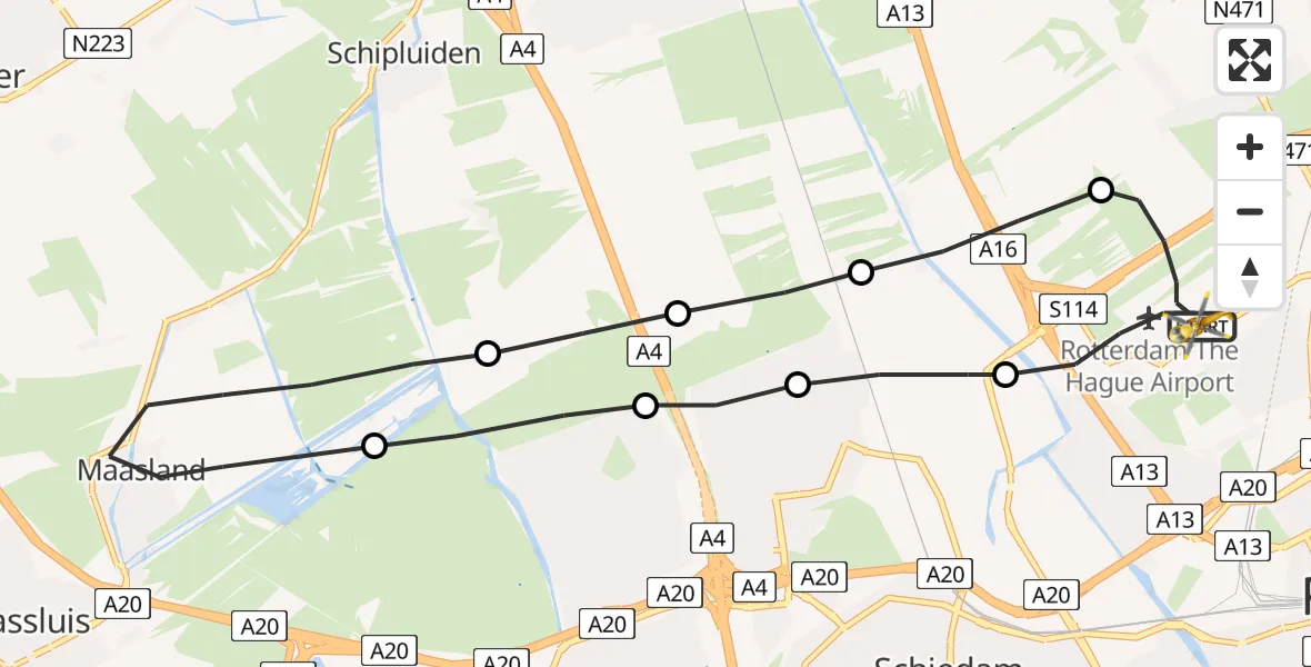 Vluchtroute Traumahelikopter Rotterdam The Hague Airport - Rotterdam The Hague Airport, 25 september 2023, 13:03