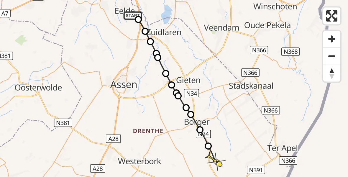 Routekaart van de vlucht: Lifeliner 4 naar Odoorn