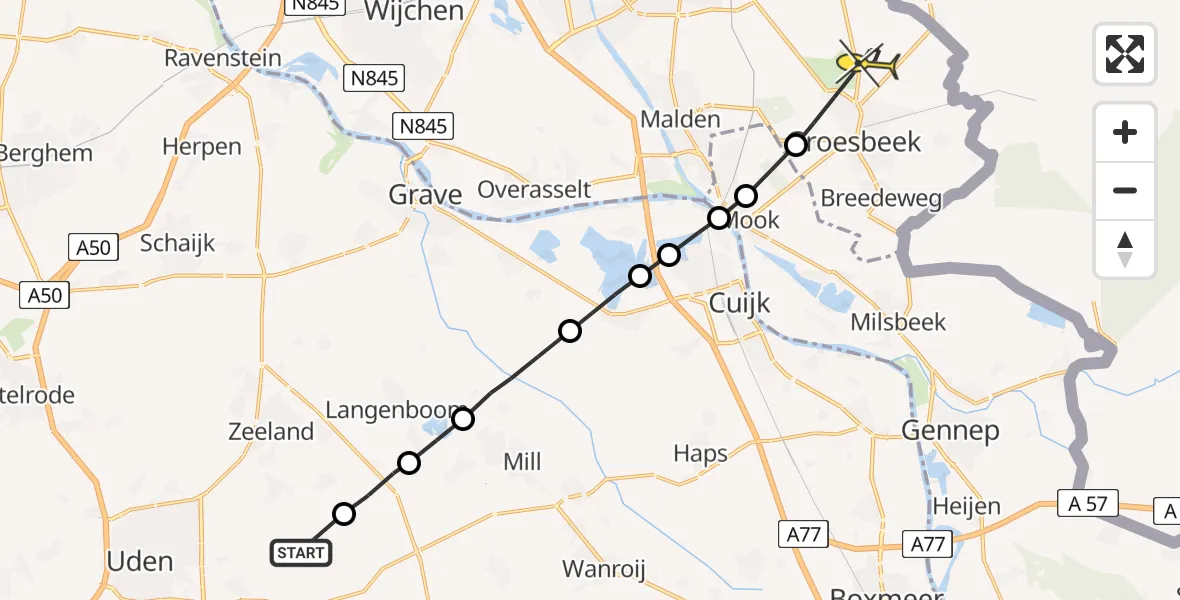 Routekaart van de vlucht: Lifeliner 3 naar Groesbeek