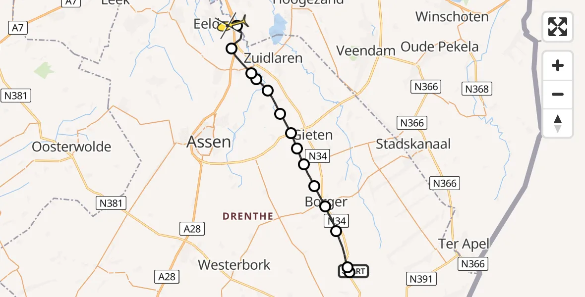 Routekaart van de vlucht: Lifeliner 4 naar Eelde