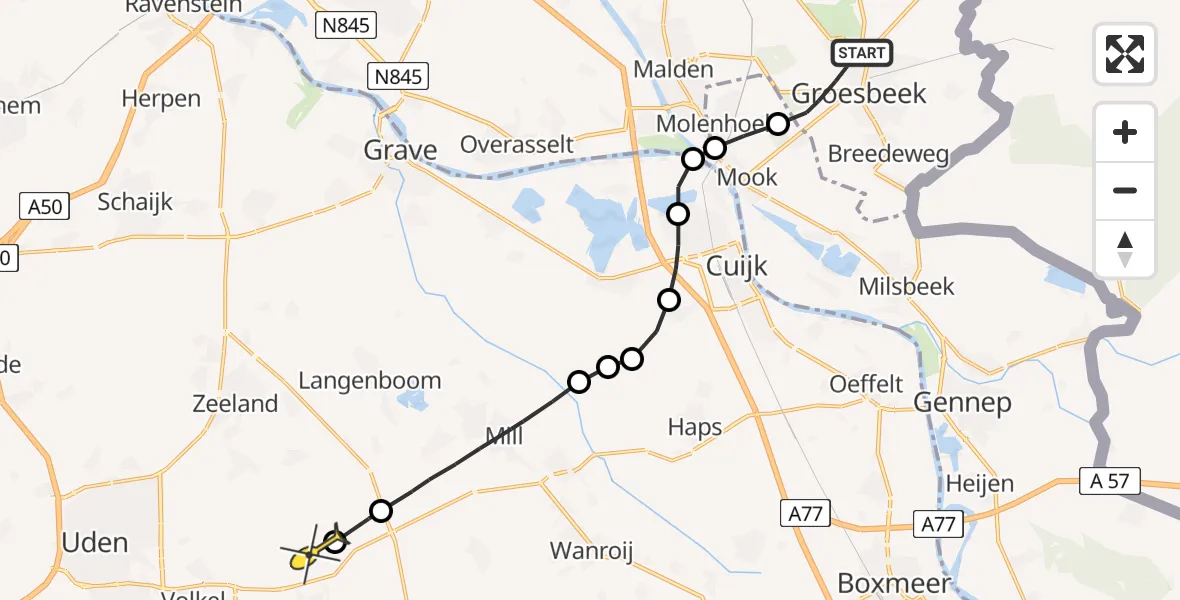 Routekaart van de vlucht: Lifeliner 3 naar Vliegbasis Volkel