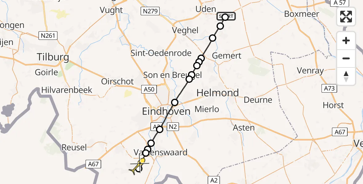 Routekaart van de vlucht: Lifeliner 3 naar Bergeijk