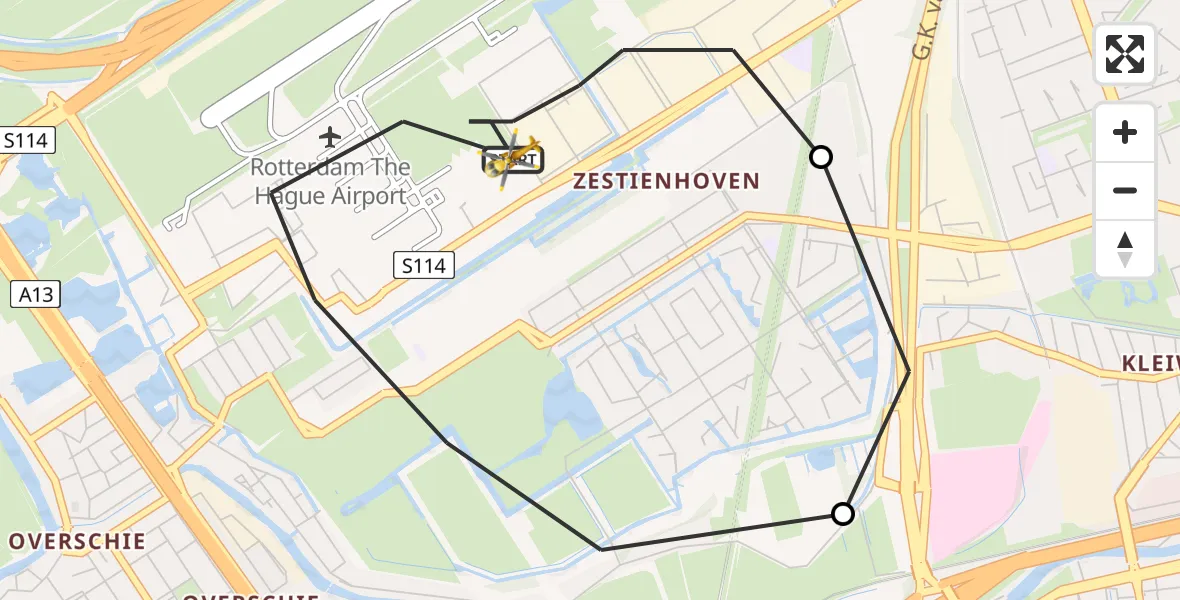 Vluchtroute Traumahelikopter Rotterdam The Hague Airport - Rotterdam The Hague Airport, 25 september 2023, 16:10
