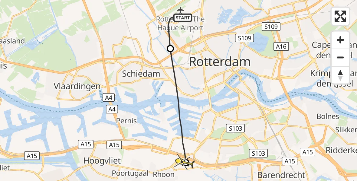 Routekaart van de vlucht: Lifeliner 2 naar Rhoon