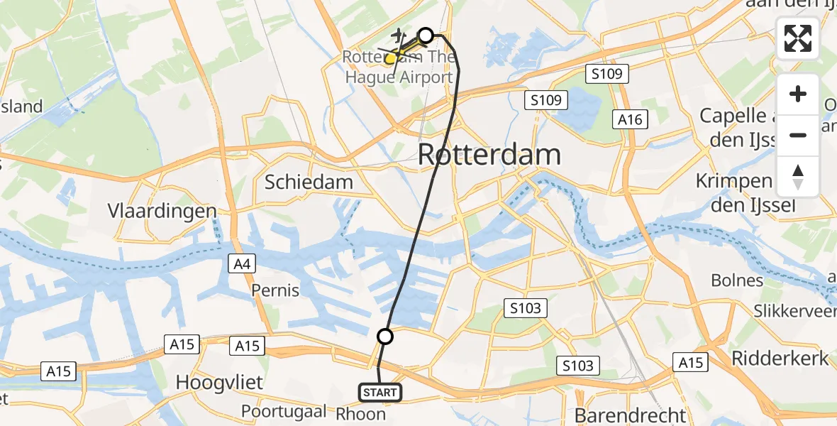 Routekaart van de vlucht: Lifeliner 2 naar Rotterdam The Hague Airport