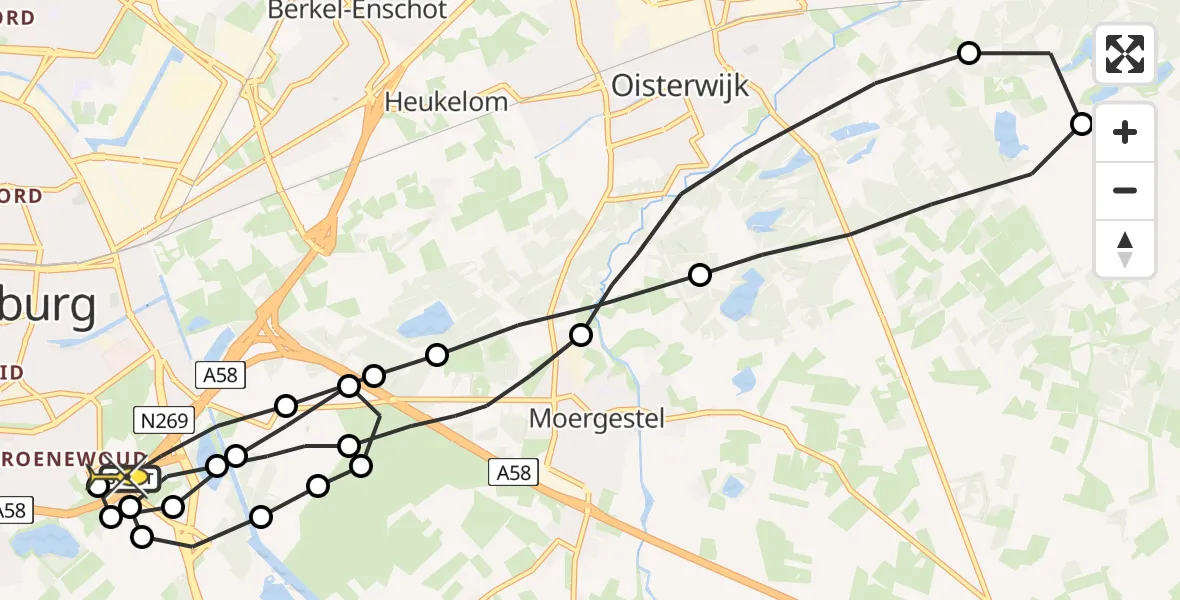 Routekaart van de vlucht: Lifeliner 3 naar Tilburg