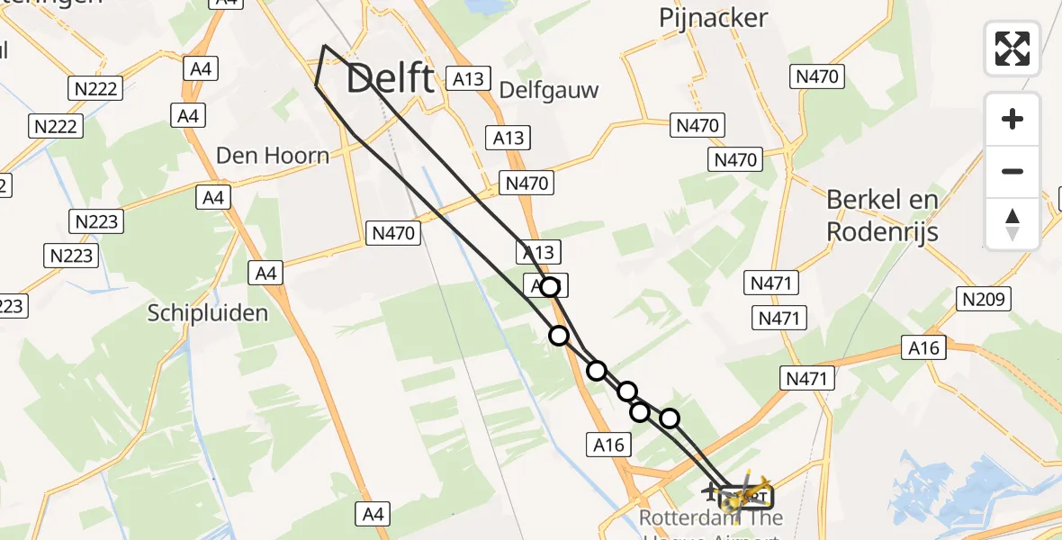 Vluchtroute Traumahelikopter Rotterdam The Hague Airport - Rotterdam The Hague Airport, 25 september 2023, 17:24
