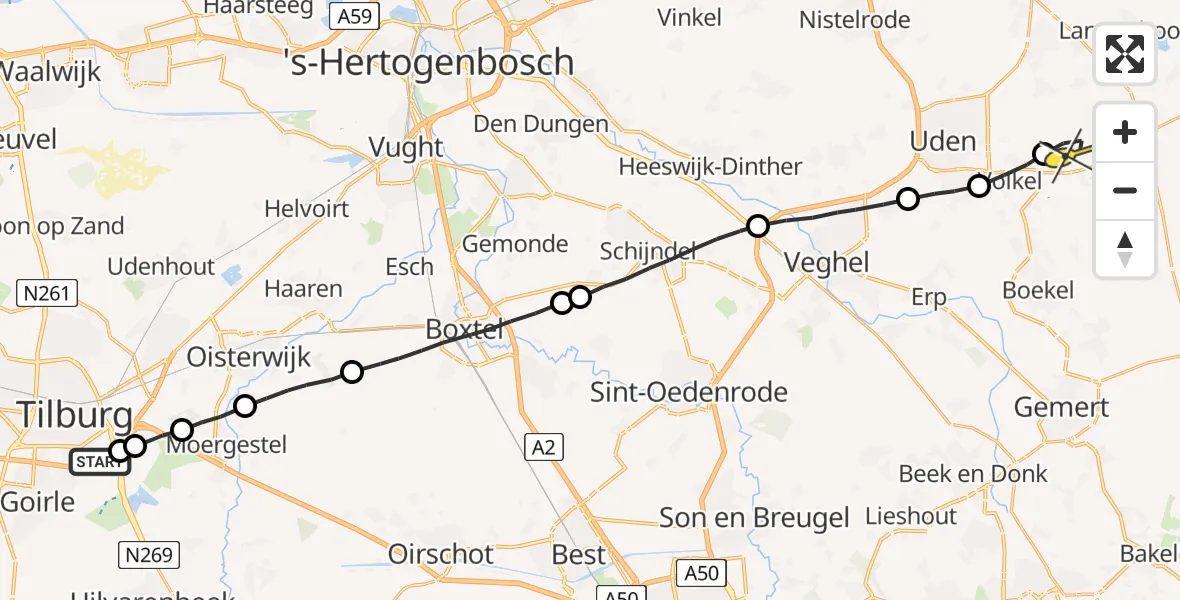 Routekaart van de vlucht: Lifeliner 3 naar Vliegbasis Volkel