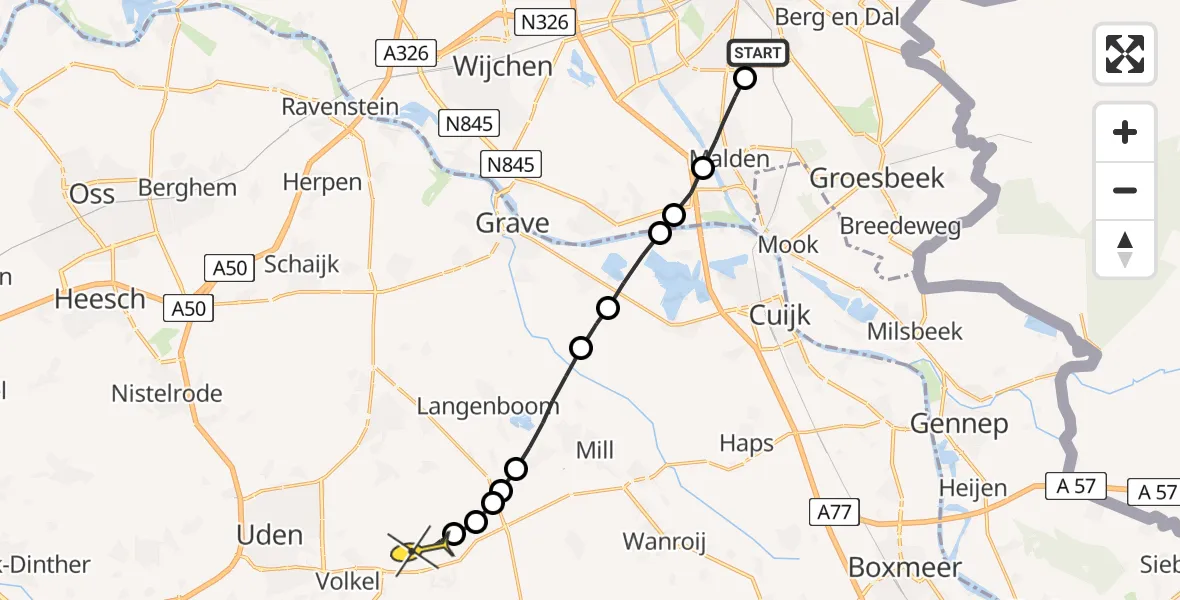 Routekaart van de vlucht: Lifeliner 3 naar Vliegbasis Volkel