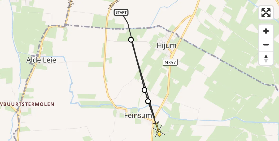 Routekaart van de vlucht: Ambulancehelikopter naar Feinsum