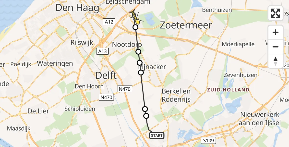 Routekaart van de vlucht: Lifeliner 2 naar Den Haag