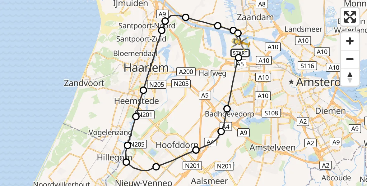 Vluchtroute Traumahelikopter Amsterdam Heliport - Amsterdam Heliport, 26 september 2023, 06:48