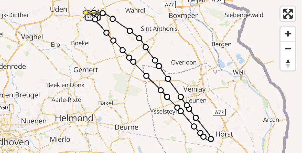 Routekaart van de vlucht: Lifeliner 3 naar Vliegbasis Volkel