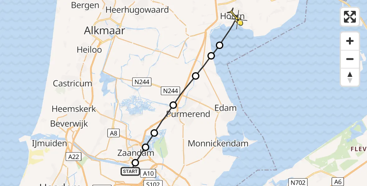 Routekaart van de vlucht: Lifeliner 1 naar Hoorn