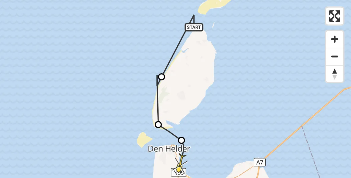 Routekaart van de vlucht: Politiehelikopter naar Vliegveld De Kooy