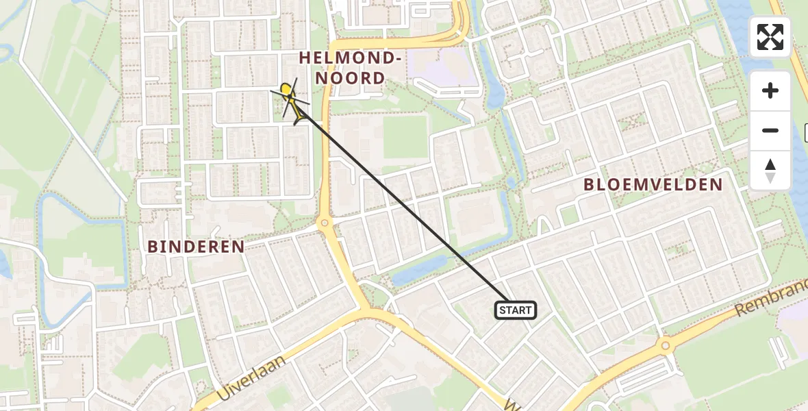 Routekaart van de vlucht: Traumahelikopter naar Helmond