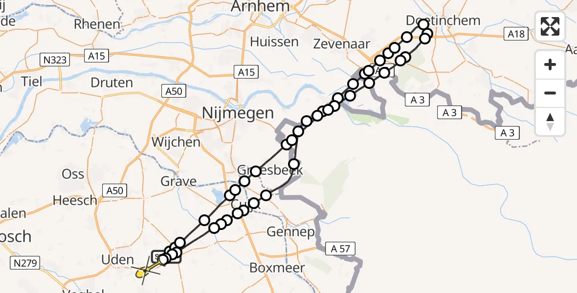 Routekaart van de vlucht: Lifeliner 3 naar Vliegbasis Volkel