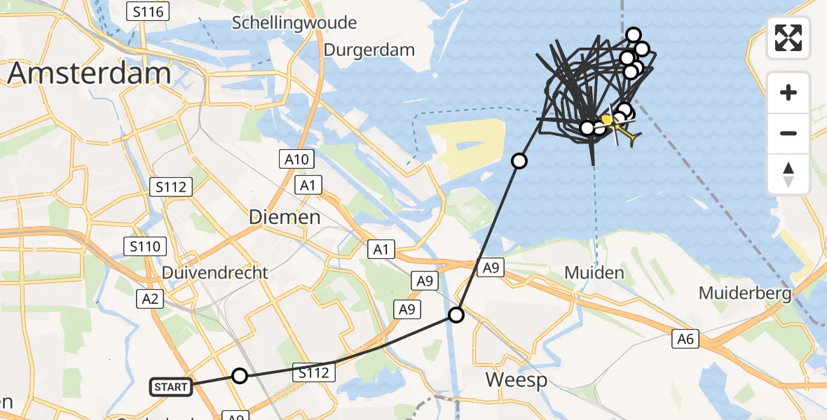 Routekaart van de vlucht: Politiehelikopter naar Muiden