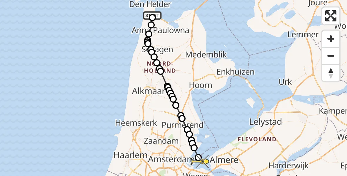 Routekaart van de vlucht: Politieheli naar Muiden