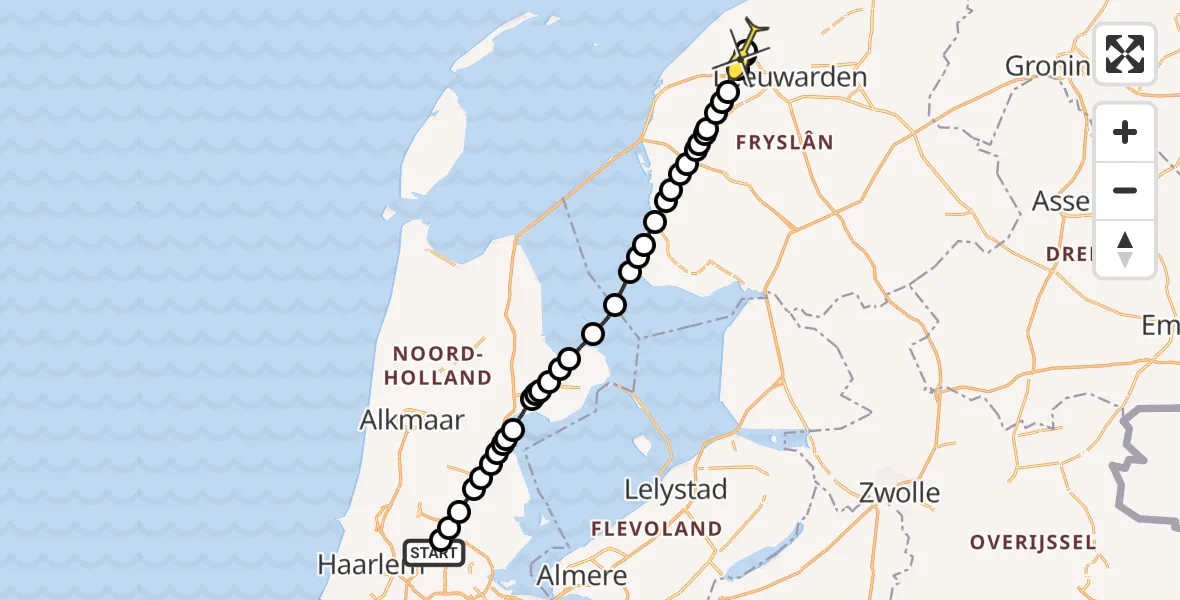 Routekaart van de vlucht: Lifeliner 1 naar Berltsum