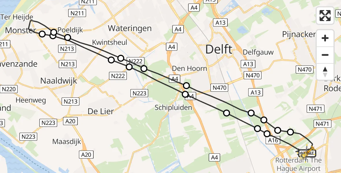 Vluchtroute Traumahelikopter Rotterdam The Hague Airport - Rotterdam The Hague Airport, 26 september 2023, 14:06