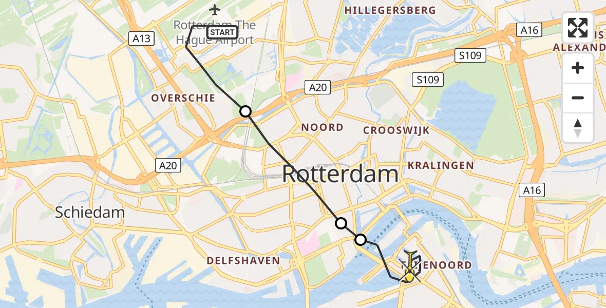 Routekaart van de vlucht: Lifeliner 2 naar Rotterdam