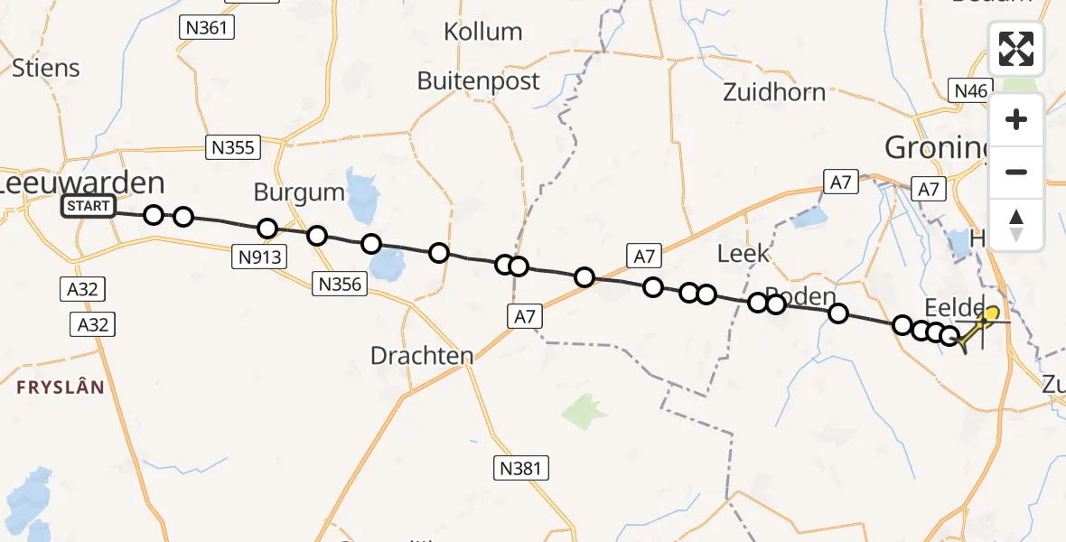 Routekaart van de vlucht: Lifeliner 4 naar Groningen Airport Eelde