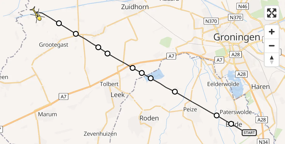 Routekaart van de vlucht: Lifeliner 4 naar Lutjegast