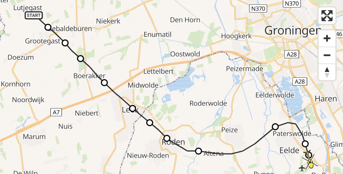 Routekaart van de vlucht: Lifeliner 4 naar Groningen Airport Eelde