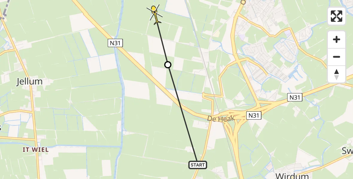 Routekaart van de vlucht: Ambulancehelikopter naar Leeuwarden
