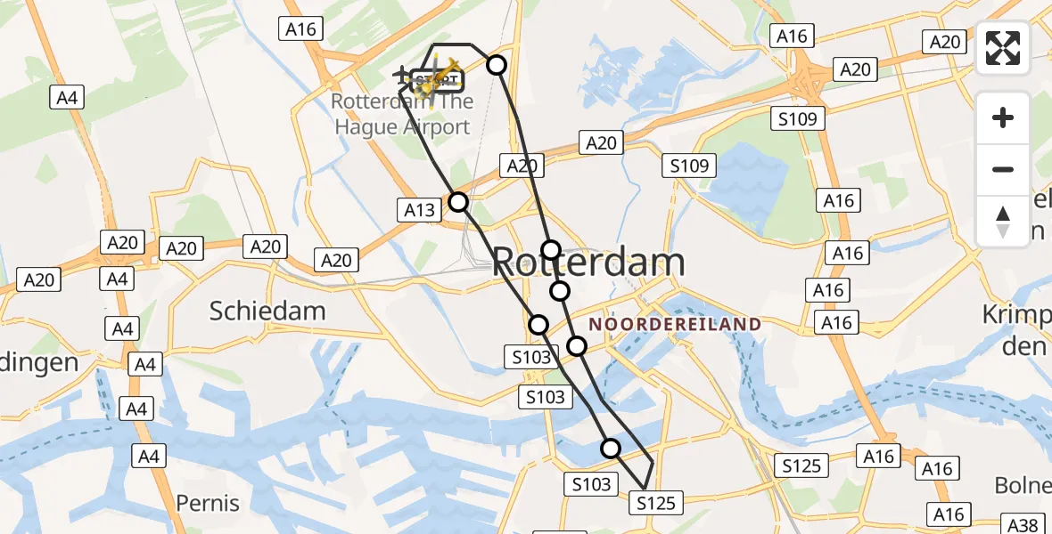 Vluchtroute Traumahelikopter Rotterdam The Hague Airport - Rotterdam The Hague Airport, 26 september 2023, 17:15