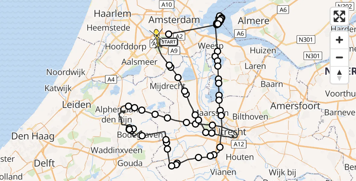 Routekaart van de vlucht: Politieheli naar Amstelveen