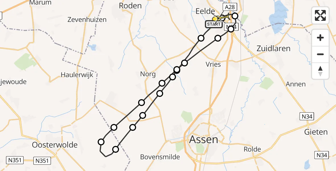 Routekaart van de vlucht: Lifeliner 4 naar Groningen Airport Eelde