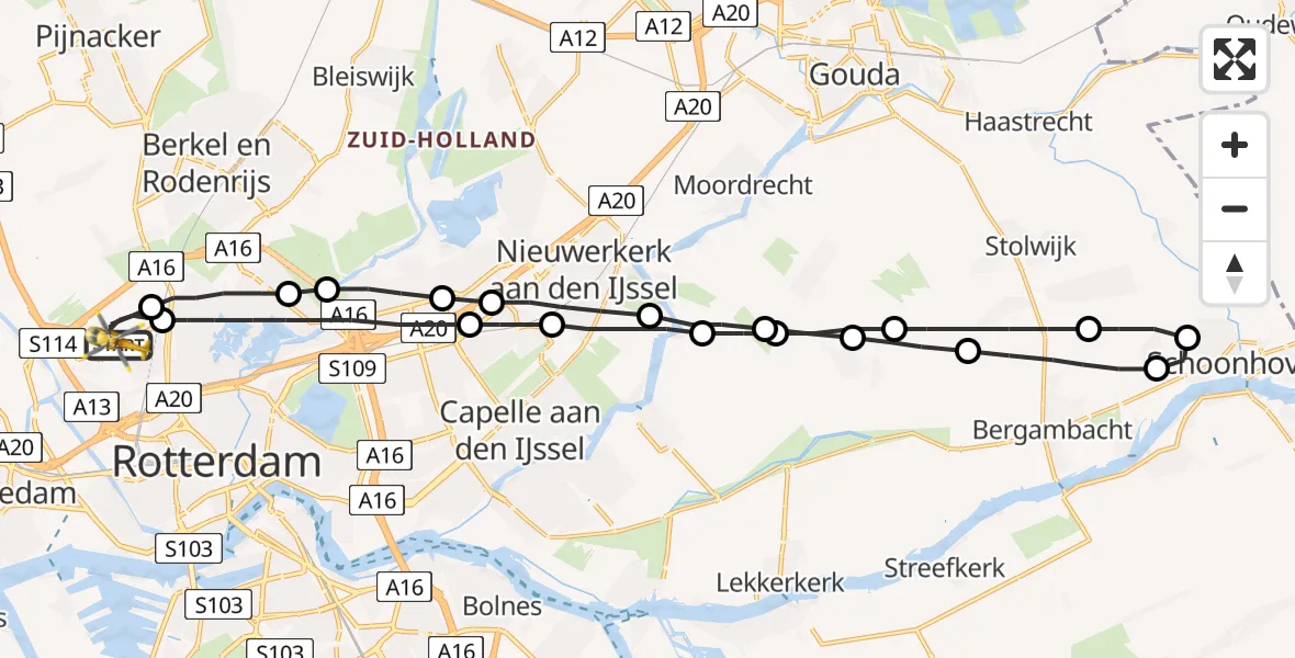 Vluchtroute Traumahelikopter Rotterdam The Hague Airport - Rotterdam The Hague Airport, 27 september 2023, 06:59