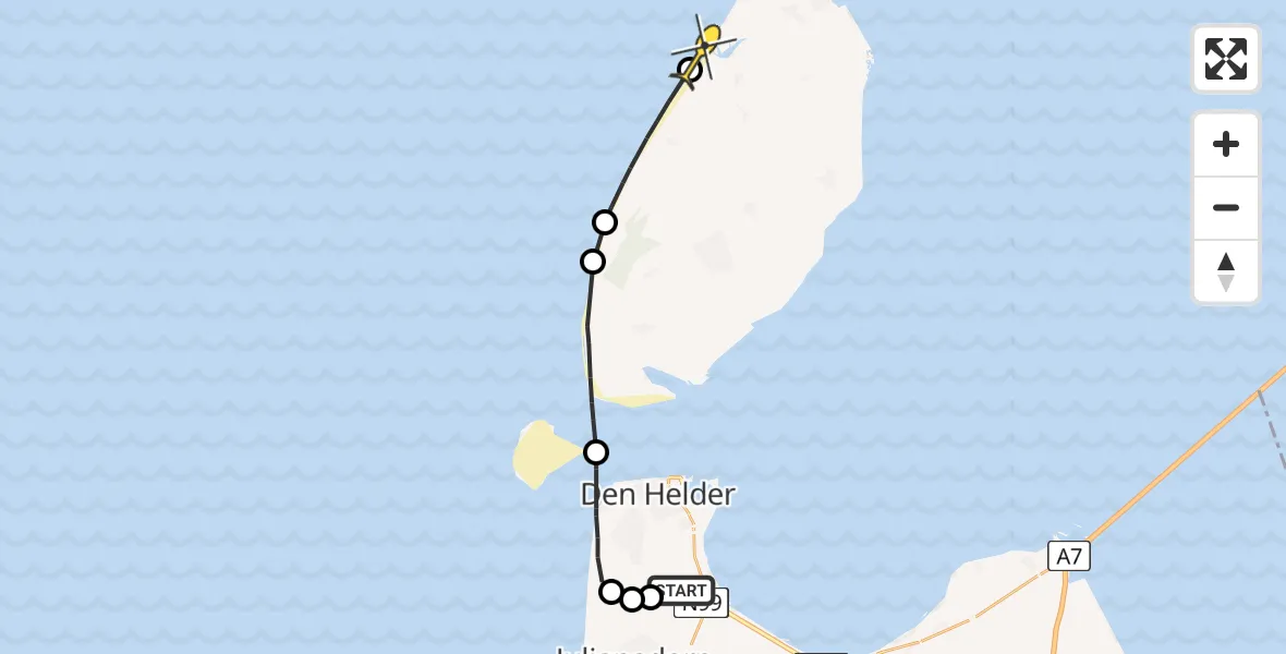 Routekaart van de vlucht: Politiehelikopter naar De Cocksdorp