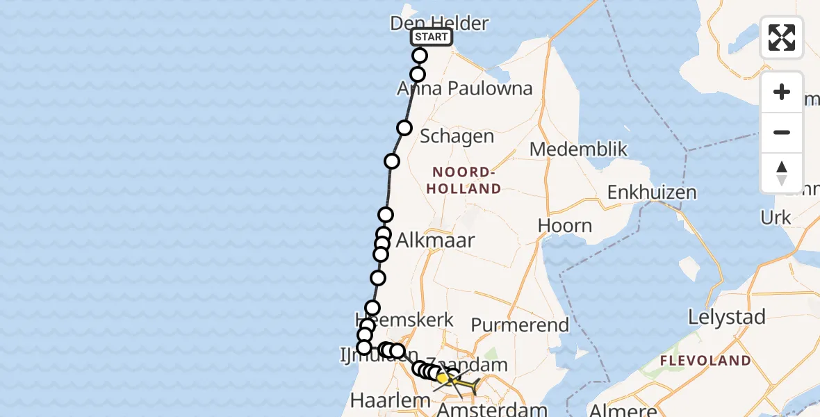 Routekaart van de vlucht: Lifeliner 1 naar Amsterdam Heliport