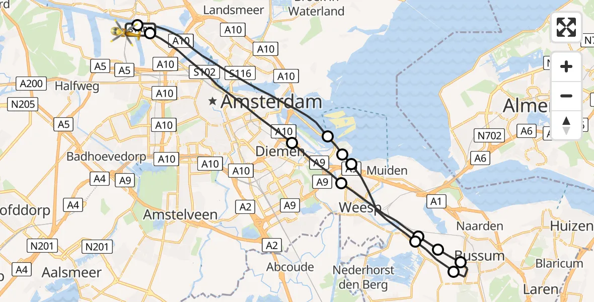 Vluchtroute Traumahelikopter Amsterdam Heliport - Amsterdam Heliport, 27 september 2023, 08:42