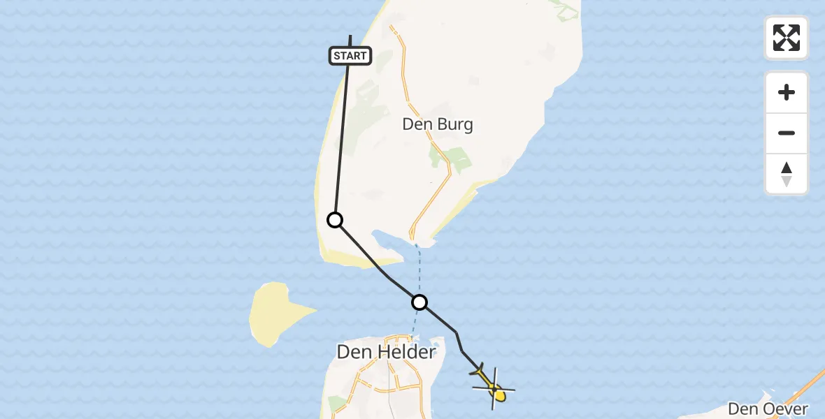 Routekaart van de vlucht: Politieheli naar Den Helder