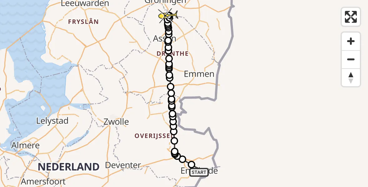 Routekaart van de vlucht: Lifeliner 4 naar Groningen Airport Eelde