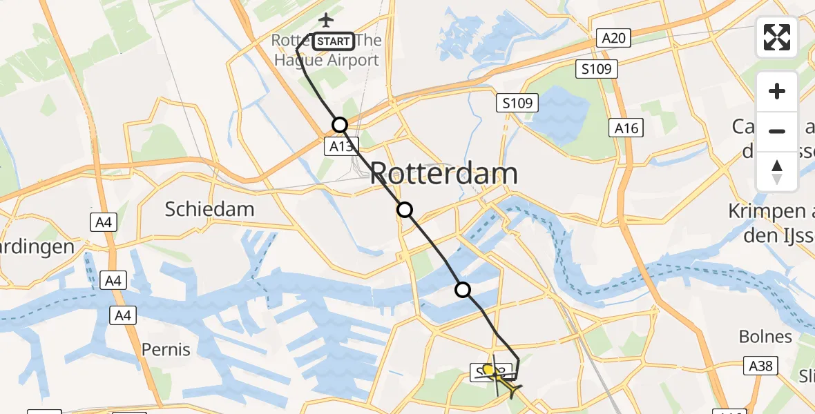 Routekaart van de vlucht: Lifeliner 2 naar Rotterdam