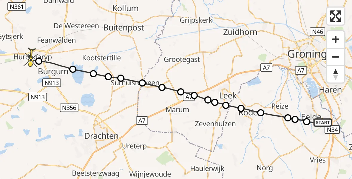 Routekaart van de vlucht: Lifeliner 4 naar Hurdegaryp