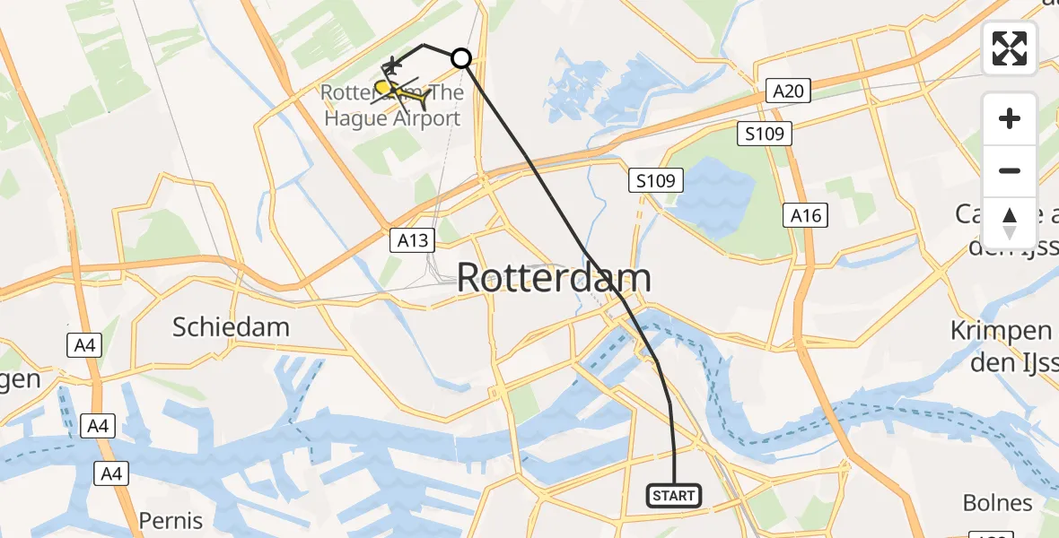 Routekaart van de vlucht: Lifeliner 2 naar Rotterdam The Hague Airport