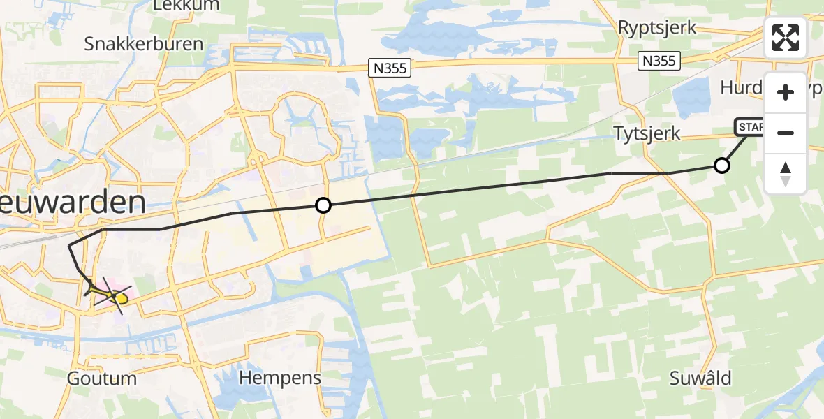 Routekaart van de vlucht: Lifeliner 4 naar Leeuwarden