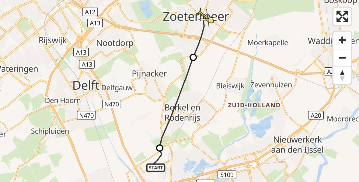 Routekaart van de vlucht: Lifeliner 2 naar Zoetermeer