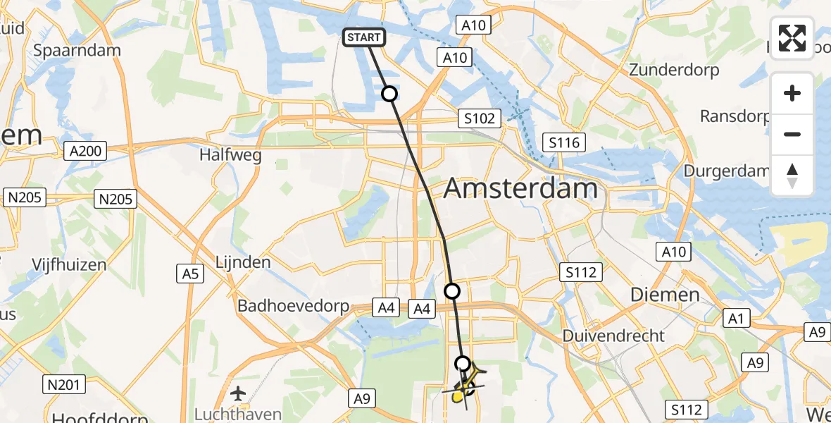 Routekaart van de vlucht: Lifeliner 1 naar Amstelveen