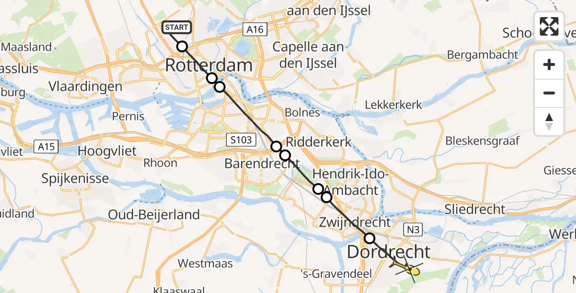 Routekaart van de vlucht: Lifeliner 2 naar Dordrecht