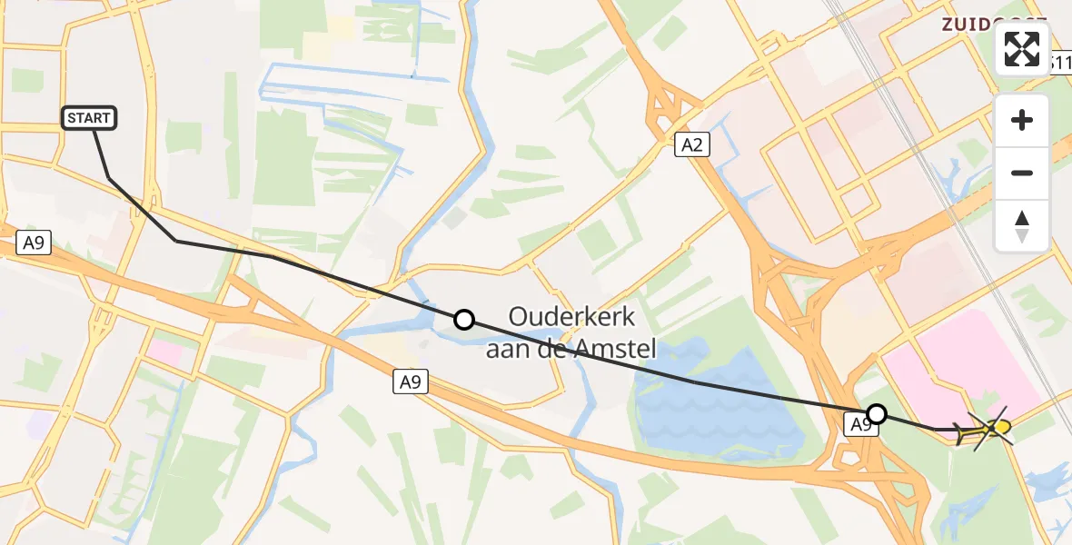 Routekaart van de vlucht: Lifeliner 1 naar Academisch Medisch Centrum (AMC)